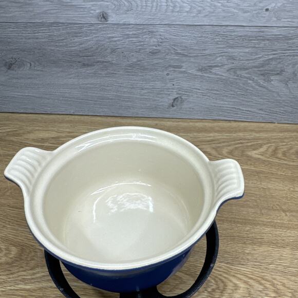 Le Creuset Mini Fondue Set 0.4L 0.4qt Blue Cast Iron - Picture 2 of 9